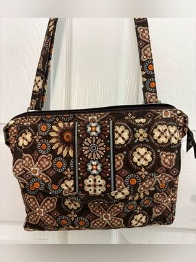 Vera Bradley Brown and Orange Floral Quilted Crossbody